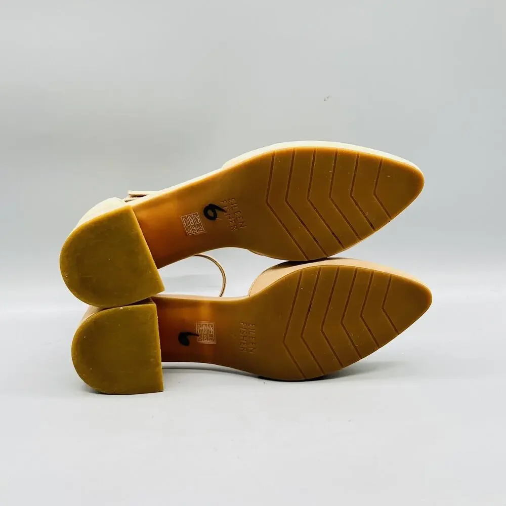 Eileen Fisher Shoes Womens 7 Beige Suede D'Orsay Ankle Strap Block Heel Pumps